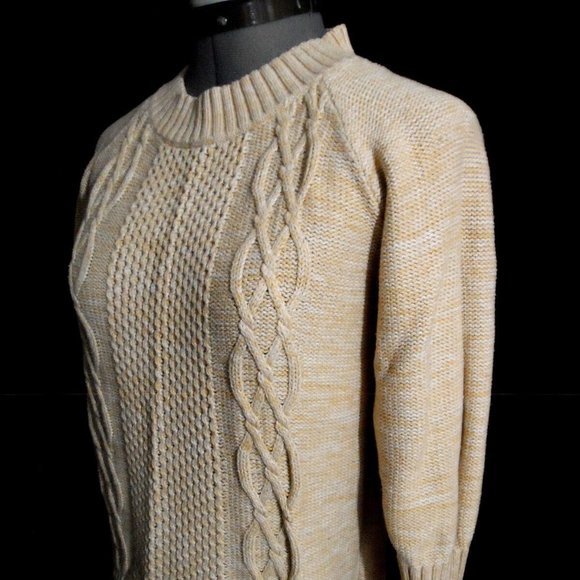 L.L.BEAN Scoop neck Crochet knit sweater XS Beige NaturalCable knit High quality - Picture 8 of 13